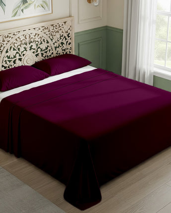 Royal Wine 300 TC Cotton Flat Bedsheet  With Pillow Cover– Soft, Breathable & Elegant