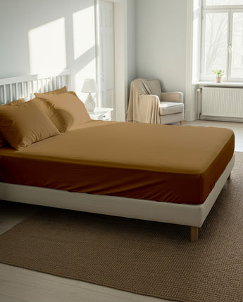 Elegant Ease: Beige Cotton Fitted Bedsheet for a Timeless Look