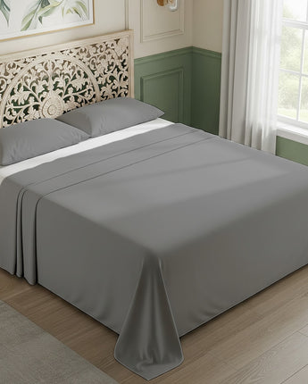 Elegant Silver Cotton Flat Bedsheet With Pillow Cover – Soft, Stylish & Premium Comfort