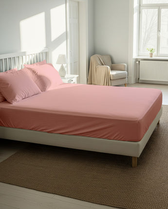 Peach Fitted Cotton Bedsheet With Pillow Cover – Soft, Durable & Skin-Friendly