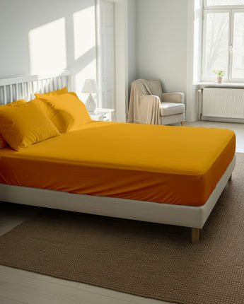 Gold Cotton Fitted Bedsheet with 2 Pillow Covers
