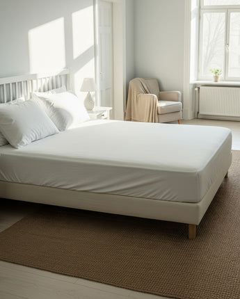 White Fitted Cotton Bedsheet With Two Pillow Cover – Soft, Elegant & Easy to Maintain