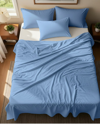 Sky Blue Microfiber Flat Bedsheet With Two Pillow Cover – Fade-Resistant & All-Season Comfort