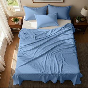 Sky Blue Microfiber Flat Bedsheet With Two Pillow Cover – Fade-Resistant & All-Season Comfort