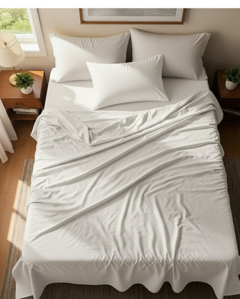 White Microfiber Flat Bedsheet With Two Pillow Cover – Fade-Resistant & All-Season Comfort