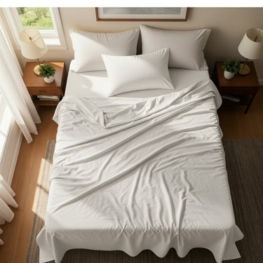 White Microfiber Flat Bedsheet With Two Pillow Cover – Fade-Resistant & All-Season Comfort
