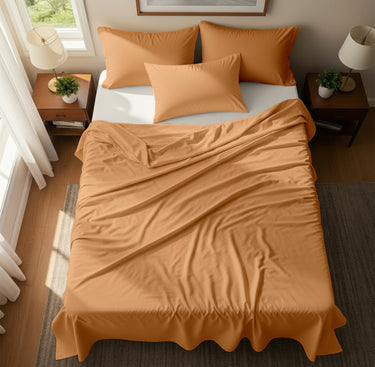 Peach Microfiber Flat Bedsheet With Two Pillow Cover – Fade-Resistant & All-Season Comfort