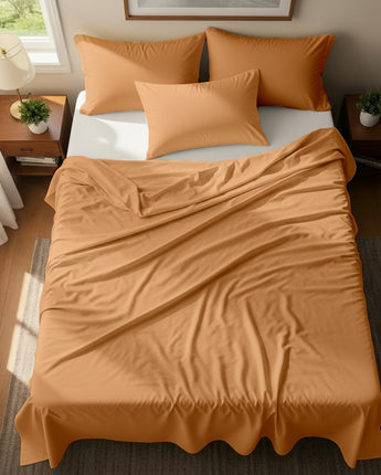 Peach Microfiber Flat Bedsheet With Two Pillow Cover – Lightweight & Easy Care