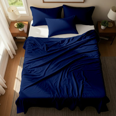 Navy Blue Microfiber Flat Bedsheet With Two Pillow Cover – Fade-Resistant & All-Season Comfort