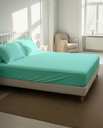 Aqua Blue 300 TC Cotton Fitted Bedsheet – Cool, Comfy & Stylish Everyday Luxury