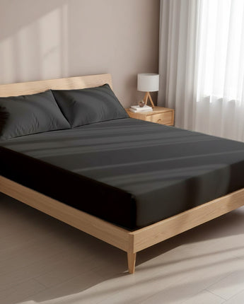 Deep Grey Microfiber Fitted Bedsheet – Soft-Touch, Snug Fit, and Effortless Care.