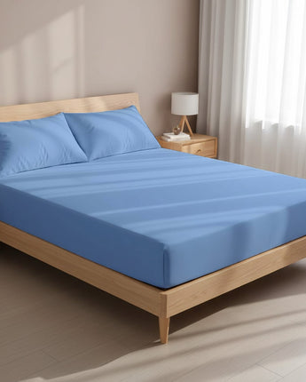 Sky Blue Fitted Bedsheet – Light Blue Microfiber Luxury with Deep Fit Comfort.
