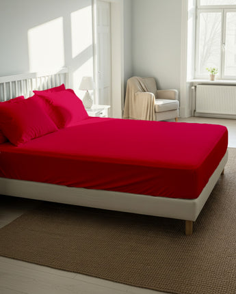 Hot Pink Cotton Fitted Bedsheet with 2 Pillow Covers