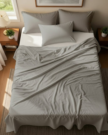 Silver Microfiber Flat Bedsheet With Two Pillow Cover – Fade-Resistant & All-Season Comfort