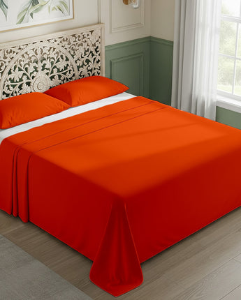 Premium Orange 300 TC Cotton Flatted Bed Sheet With Pillow Cover – Soft, Cozy & Durable