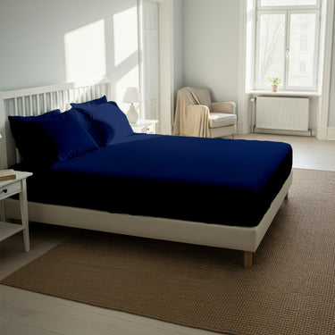 Navy Blue Fitted Cotton Bedsheet With Two Pillow Cover  – Luxurious, Soft & Long-Lasting