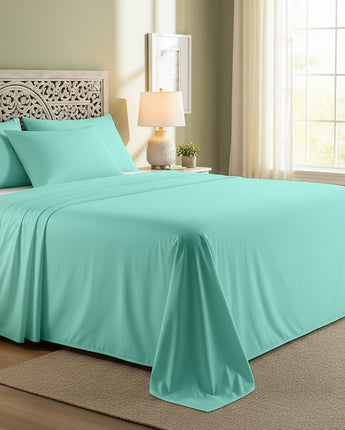Aqua Blue Cotton Flat Bedsheet – Modern, Soft & Effortlessly Stylish