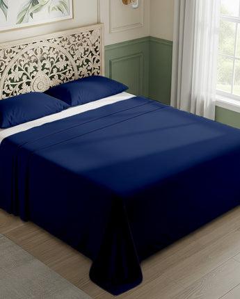 Luxury Navy Blue Cotton Bed Sheet With Pillow Cover – Soft, Cozy & Elegant
