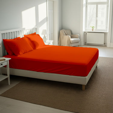 Orange Fitted Cotton Bedsheet With Two Pillow Cover  – Luxurious, Soft & Long-Lasting