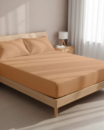 Peach Microfiber Fitted Bedsheet – Elegant, Cozy & Effortless Comfort