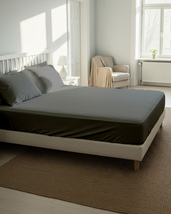 Modern Calm: Dark Grey Cotton Fitted Bedsheet for a Sleek, Minimalist Look"