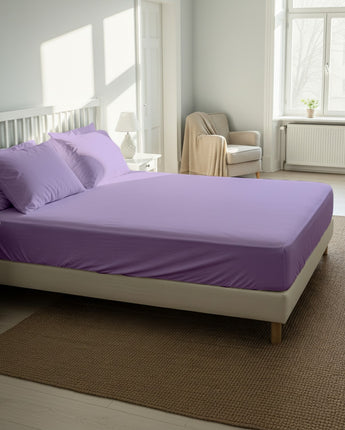Lavender Pure Cotton Elastic-Fit Bedsheet + 2 Pillow Covers
