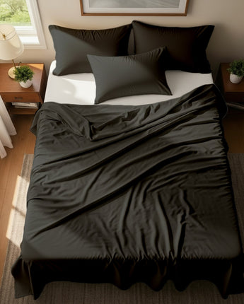 Dark Grey Microfiber Flat Bedsheet With Two Pillow Cover – Fade-Resistant & All-Season Comfort