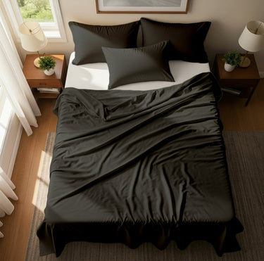 Dark Grey Microfiber Flat Bedsheet With Two Pillow Cover – Fade-Resistant & All-Season Comfort