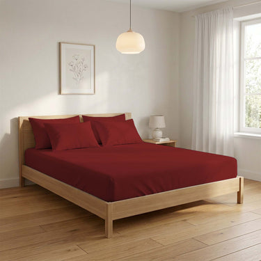 Wine Fitted Cotton Bedsheet With Two Pillow Cover  – Luxurious, Soft & Long-Lasting