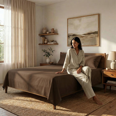 Beige Microfiber Flat Sheet  With Two Pillow Cover – Fade-Resistant & All-Season Comfort