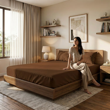 Chocolate Brown Fitted Cotton Bedsheet With Two Pillow Cover  – Luxurious, Soft & Long-Lasting