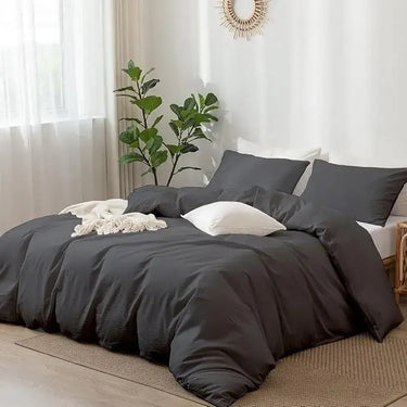 रज़ाई सुपर सॉफ्ट माइक्रोफाइबर 3 पीस डुवेट कवर सेट और 2 पिलो कवर (18X28 इंच) - सिंगल, डबल, किंग साइज़ / गहरा ग्रे