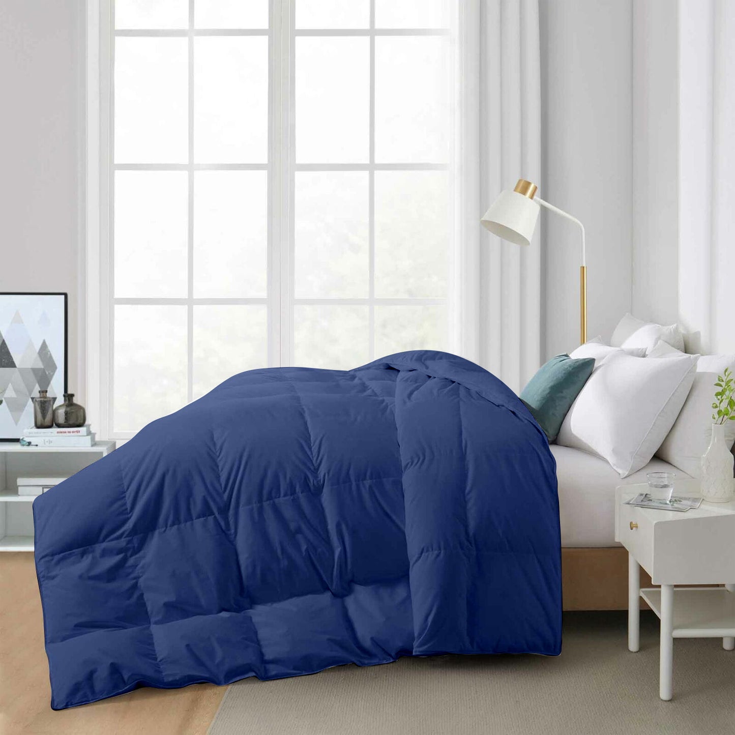 Razzai Down Alternative Soft Quilted 300 GSM All Weather Comforter|Medium Blue|Microfibre|lightweight