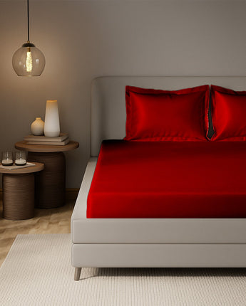 Burgundy Satin Fitted Bedsheet | Smooth Velvet Touch | Premium Bedroom Elegance