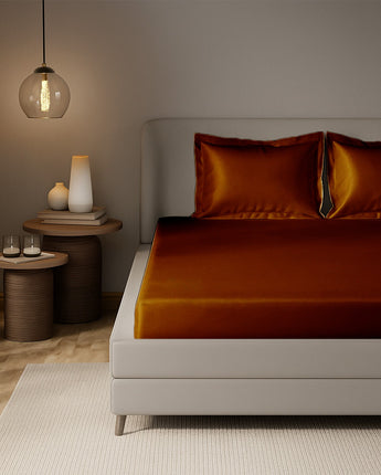 Chocolate Brown Satin Fitted Bedsheet – Premium Velvet Shine