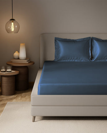Coin Grey Satin Fitted Bedsheet | Smooth Velvet Finish | Premium Bedroom Elegance