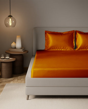 Copper Brown Satin Fitted Bedsheet – Premium Velvet Shine