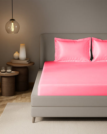 Coral Pink Satin Fitted Bedsheet | Smooth Velvet Finish | Premium Bedroom Elegance