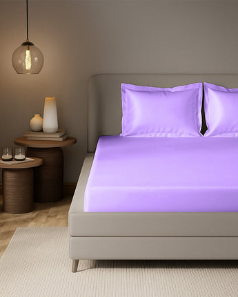 Luxury Lavender Velvet Satin Fitted Bedsheet – Silky Soft & Wrinkle-Free Comfort