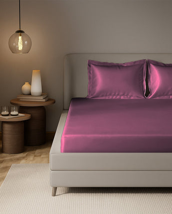 Light Mauve Satin Fitted Bedsheet | Smooth Velvet Finish | Premium Bedroom Luxury