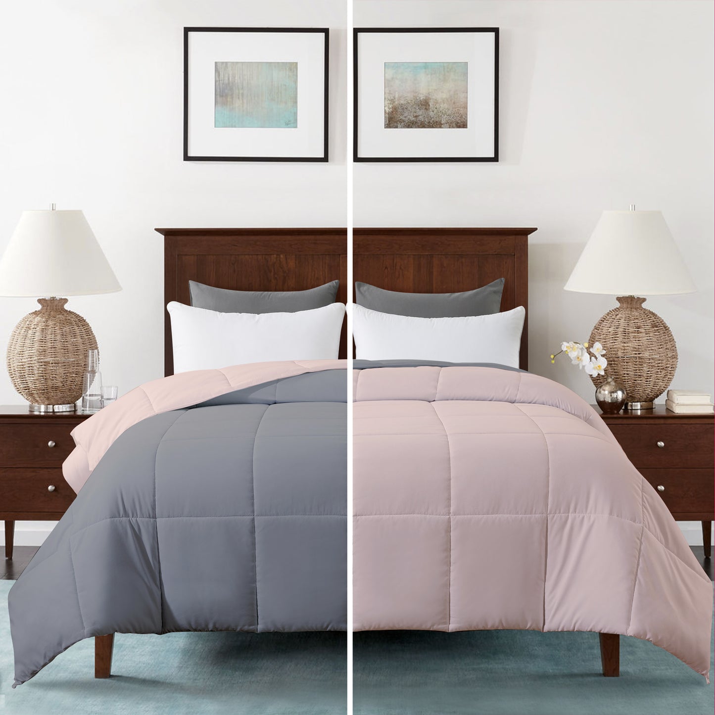 Razzai - 200 GSM Soft AC Comforter Hotel Quality-Down Alternative Reversible Comforter - All Season |AC Comforter/Blanket/Quilt/Rajai Double Bed|Silver/Medium Blue