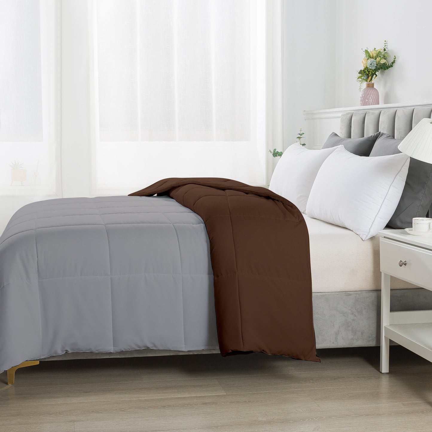 Razzai - 200 GSM Soft AC Comforter Hotel Quality-Down Alternative Reversible Comforter - All Season |AC Comforter/Blanket/Quilt/Rajai Double Bed|Silver/Chocolate Brown