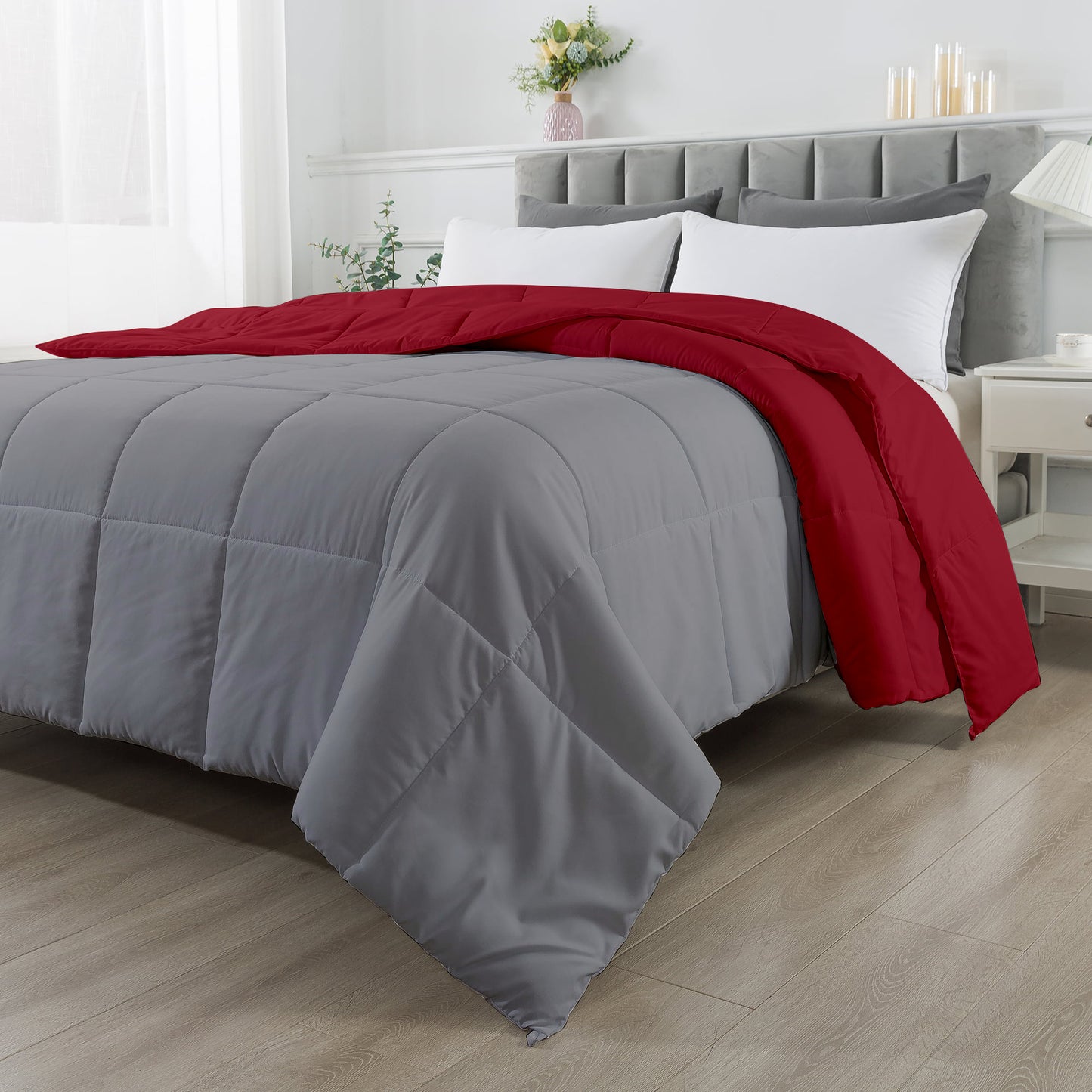 Razzai - 200 GSM Soft AC Comforter Hotel Quality-Down Alternative Reversible Comforter - All Season |AC Comforter/Blanket/Quilt/Rajai Double Bed|Silver/Burgundy