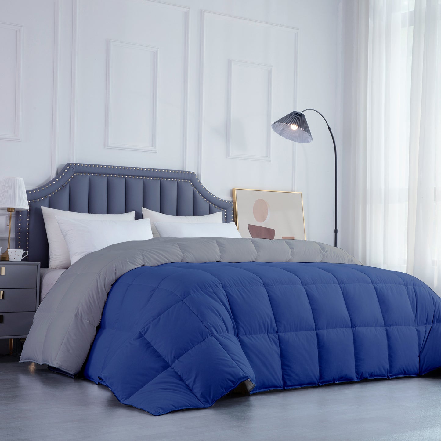 Razzai Down Alternative Soft Quilted 300 GSM All Weather Comforter |Silver/Medium Blue