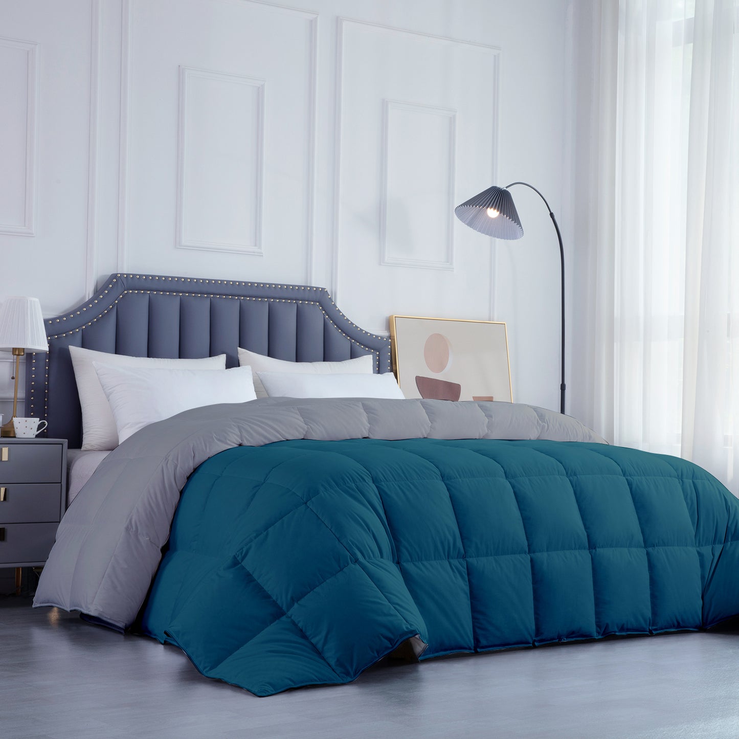 Razzai Down Alternative Soft Quilted 300 GSM All Weather Comforter |Silver/Teal