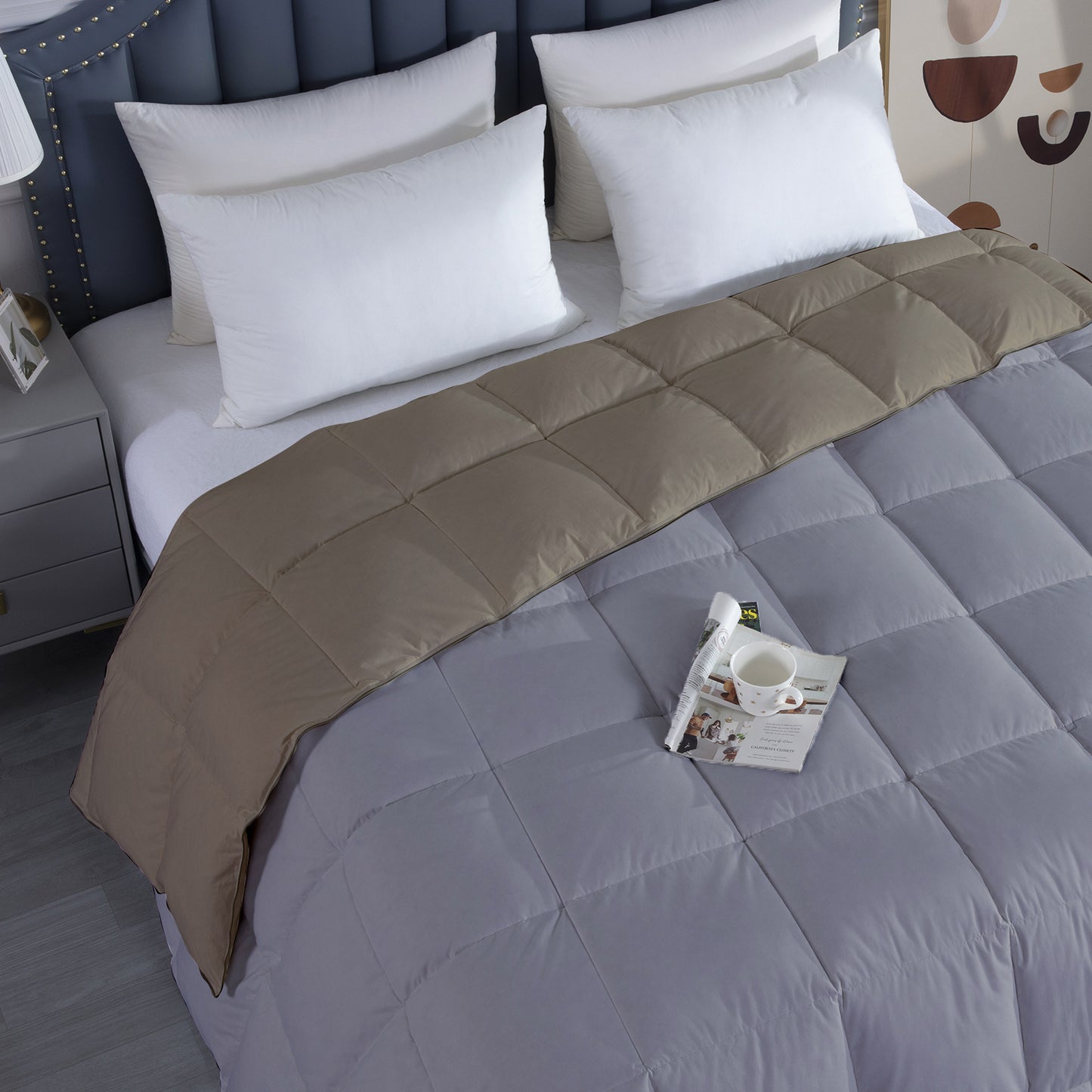Razzai Down Alternative Soft Quilted 300 GSM All Weather Comforter |Silver/Beige