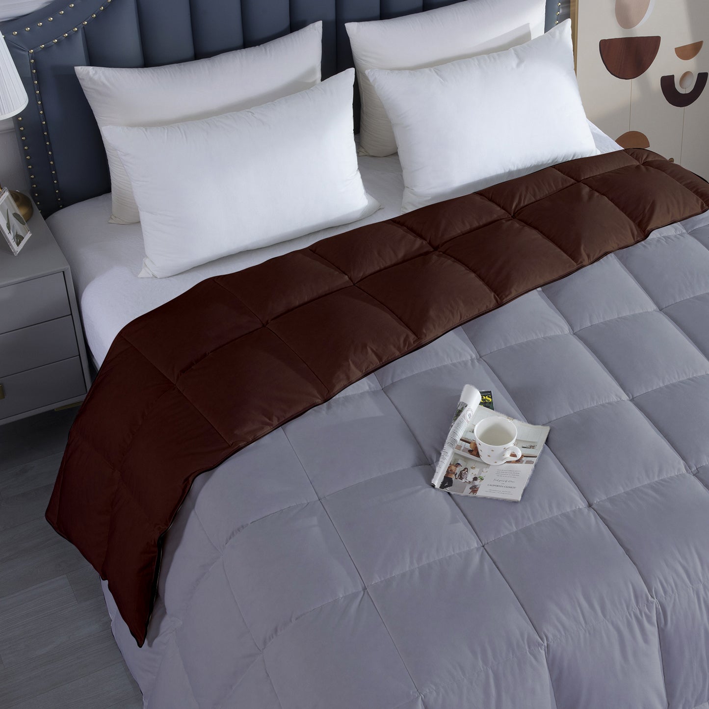 Razzai Down Alternative Soft Quilted 300 GSM All Weather Comforter |Silver/Chocolate Brown