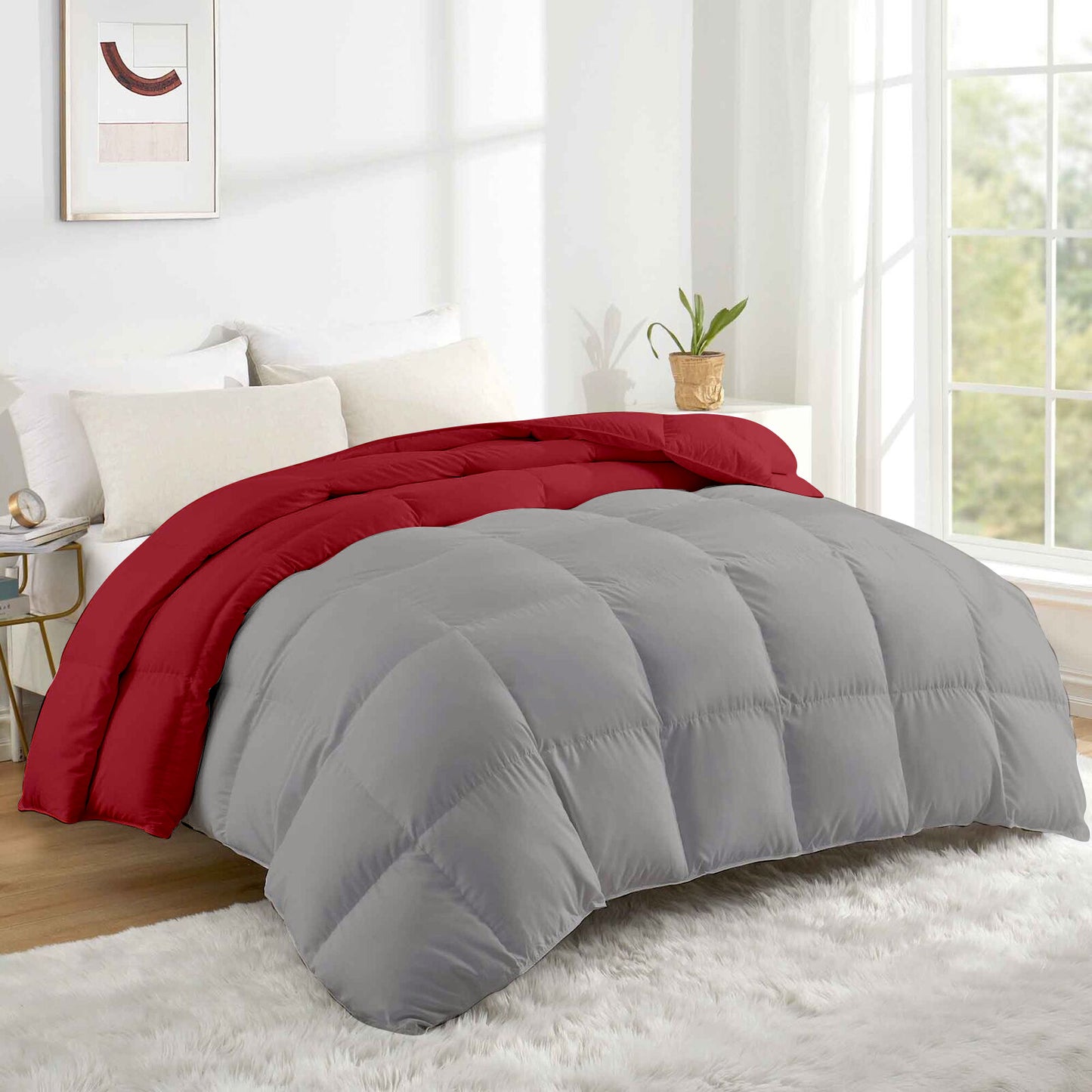 Razzai - 500 GSM Soft Hotel Quality-Down Alternative Reversible Comforter/Microfiber Quilt Blanket |Silver/Burgundy