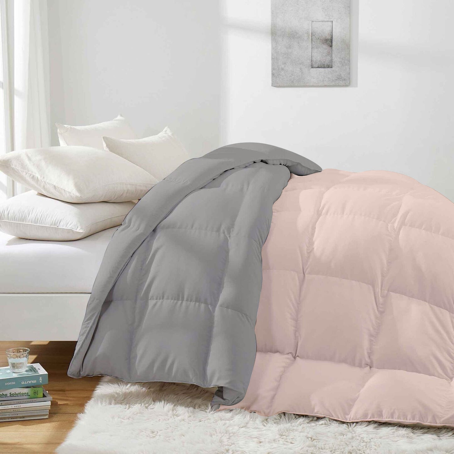 Razzai - 500 GSM Soft Hotel Quality-Down Alternative Reversible Comforter/Microfiber Quilt Blanket |Silver/Peach