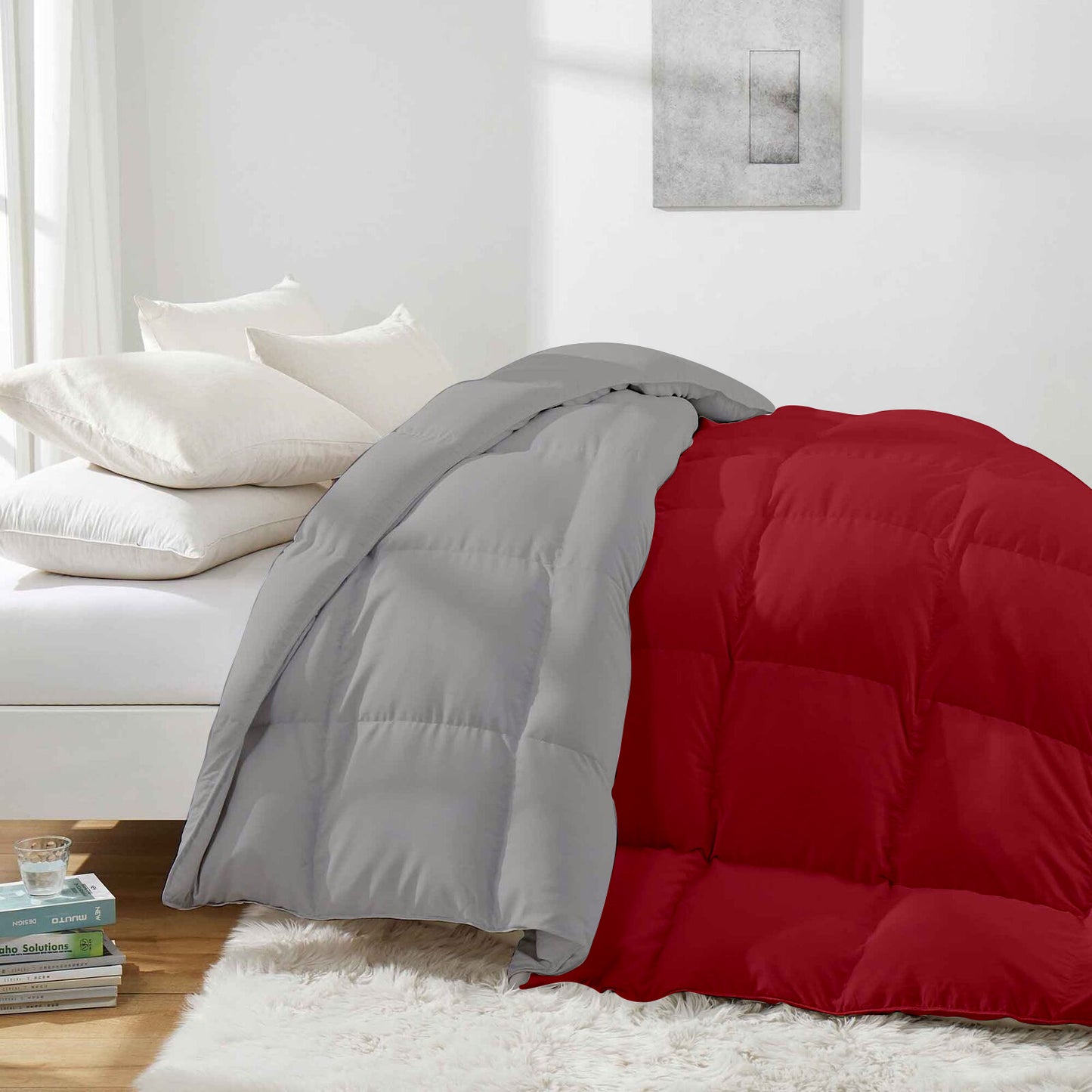 Razzai - 500 GSM Soft Hotel Quality-Down Alternative Reversible Comforter/Microfiber Quilt Blanket |Silver/Burgundy